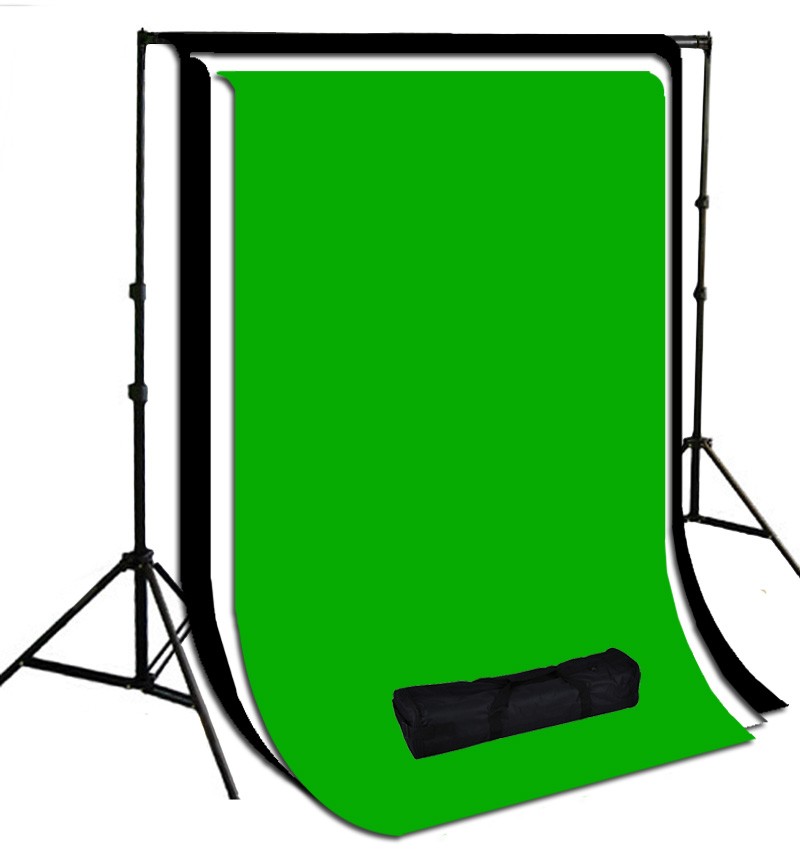 10 x 10 ft. White / Black / Green Muslin Photography Background with Stand Kit