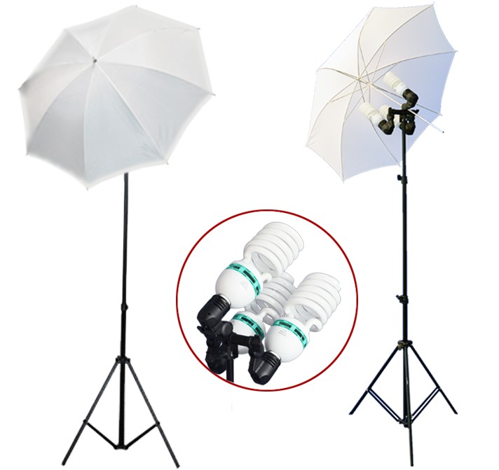 2300 Watt Photo Studio 3 Bulb Holder Lighting Kit Photo Video / 6 x 85w Bulbs / 2 White Umbrella