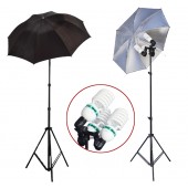 2300 Watt Photo Studio 3 Bulb Holder Lighting Kit Photo Video / 6 x 85w Bulbs / 2 Black-Silver Umbrella Reflector