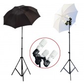 1200 Watt Photo Studio 3 Bulb Holder Lighting Kit Photo Video / 6 x 45w Bulbs / 1 White Umbrella / 1 Black Umbrella