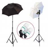 2300 Watt Photo Studio 3 Bulb Holder Lighting Kit Photo Video / 6 x 85w Bulbs / 1 White Umbrella / 1 Black Umbrella