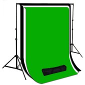 10 x 10 ft. White / Black / Green Muslin Photography Background with Stand Kit