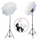 1200 Watt Photo Studio 3 Bulb Holder Lighting Kit Photo Video / 6 x 45w Bulbs / 2 White Umbrella